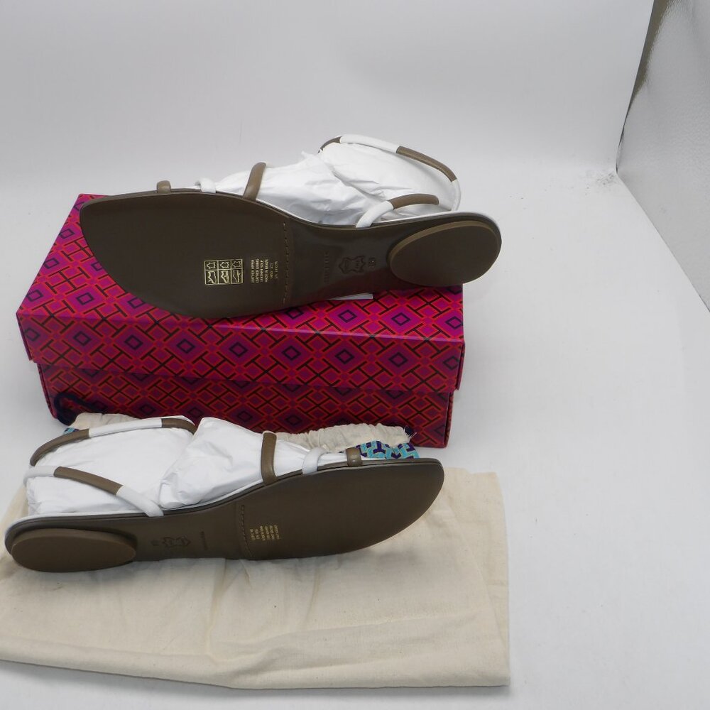 TORY BURCH Gardenia/Toasted Leather Ankle Wrap Sandals 8M New with box/dust Bag - Picture 4 of 4